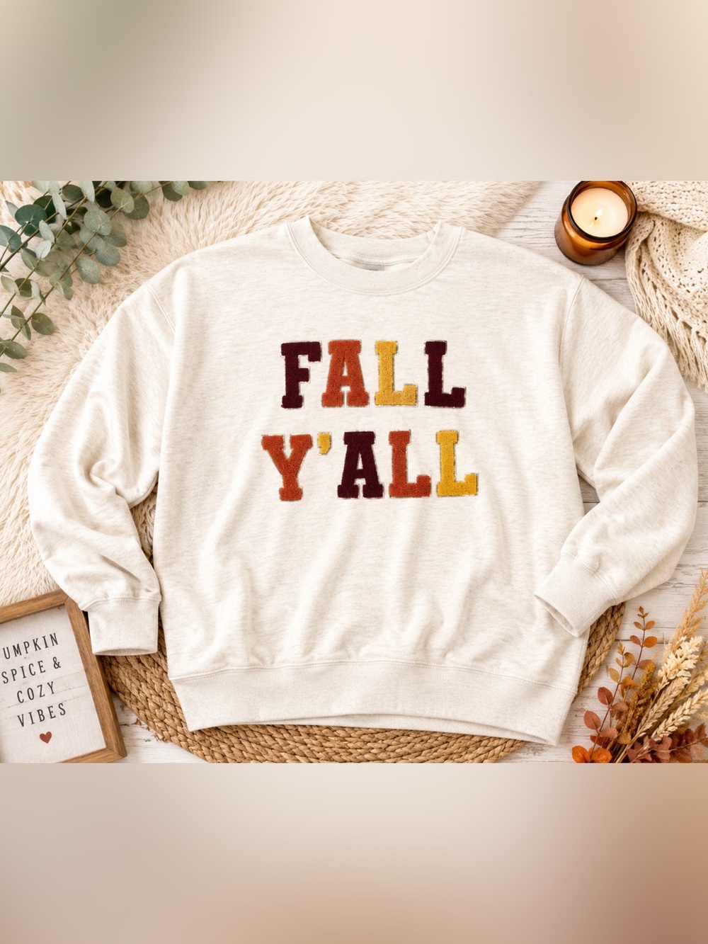 Maurices Cream Sweatshirt with Yellow, Orange and Burgundy Chenille Letters